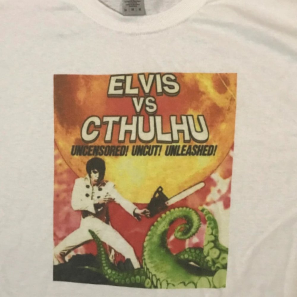 Elvis vs Cthulhu White Unisex T-Shirt